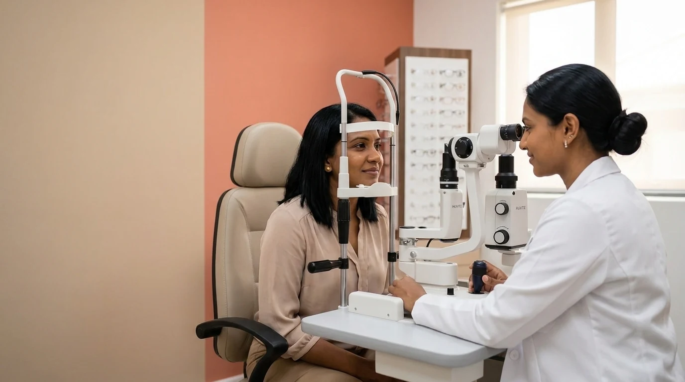 Adult undergoing a comprehensive annual eye examination