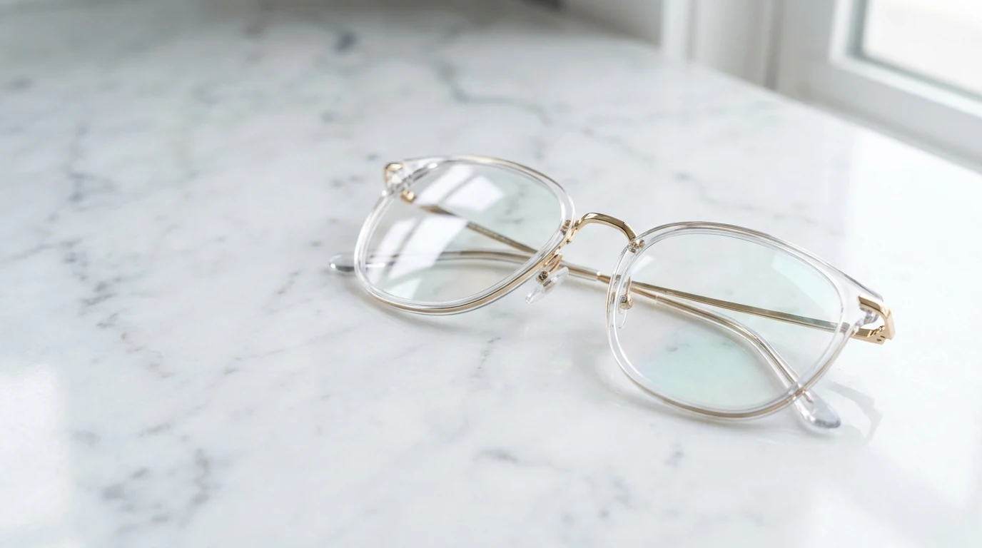 Close-up of eyeglass lenses with anti-reflective coating