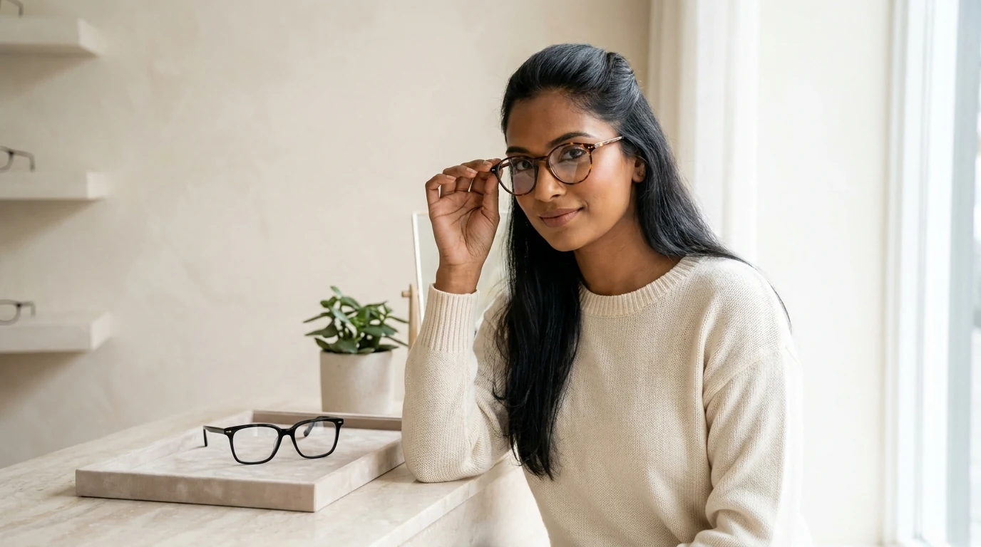 Multiple eyeglass frames of different shapes displayed