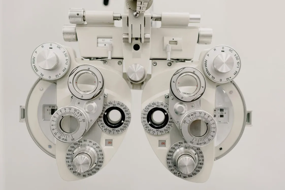 Close-up of professional ophthalmic equipment used in retinal examination during a diabetic eye screening